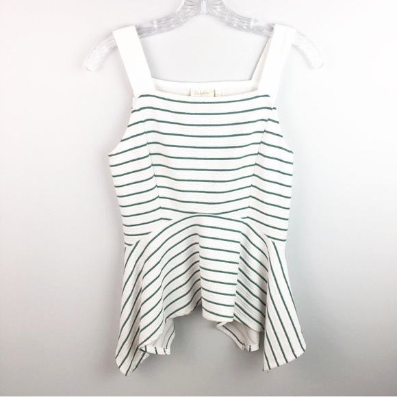 Anthropologie Tops - Anthropologie white and teal striped peplum tank